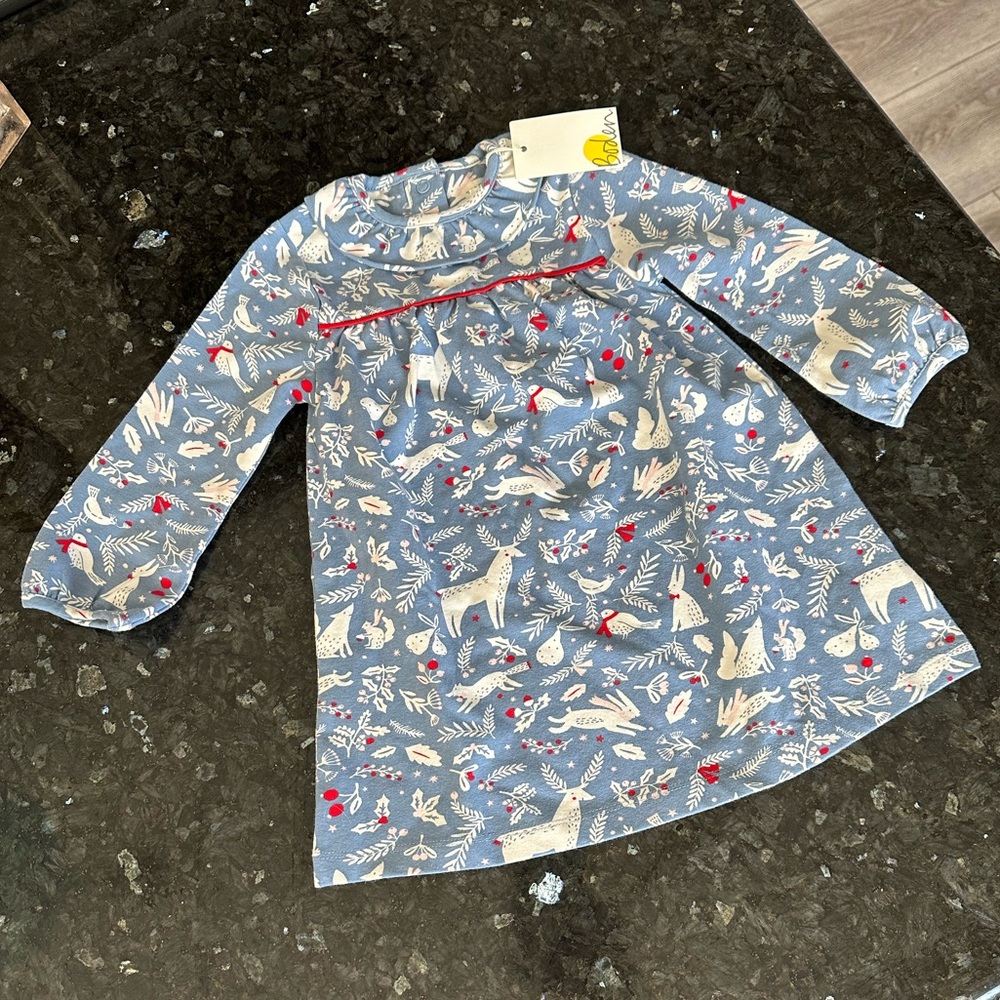 Baby Boden NWT winter print dress 6-12 months